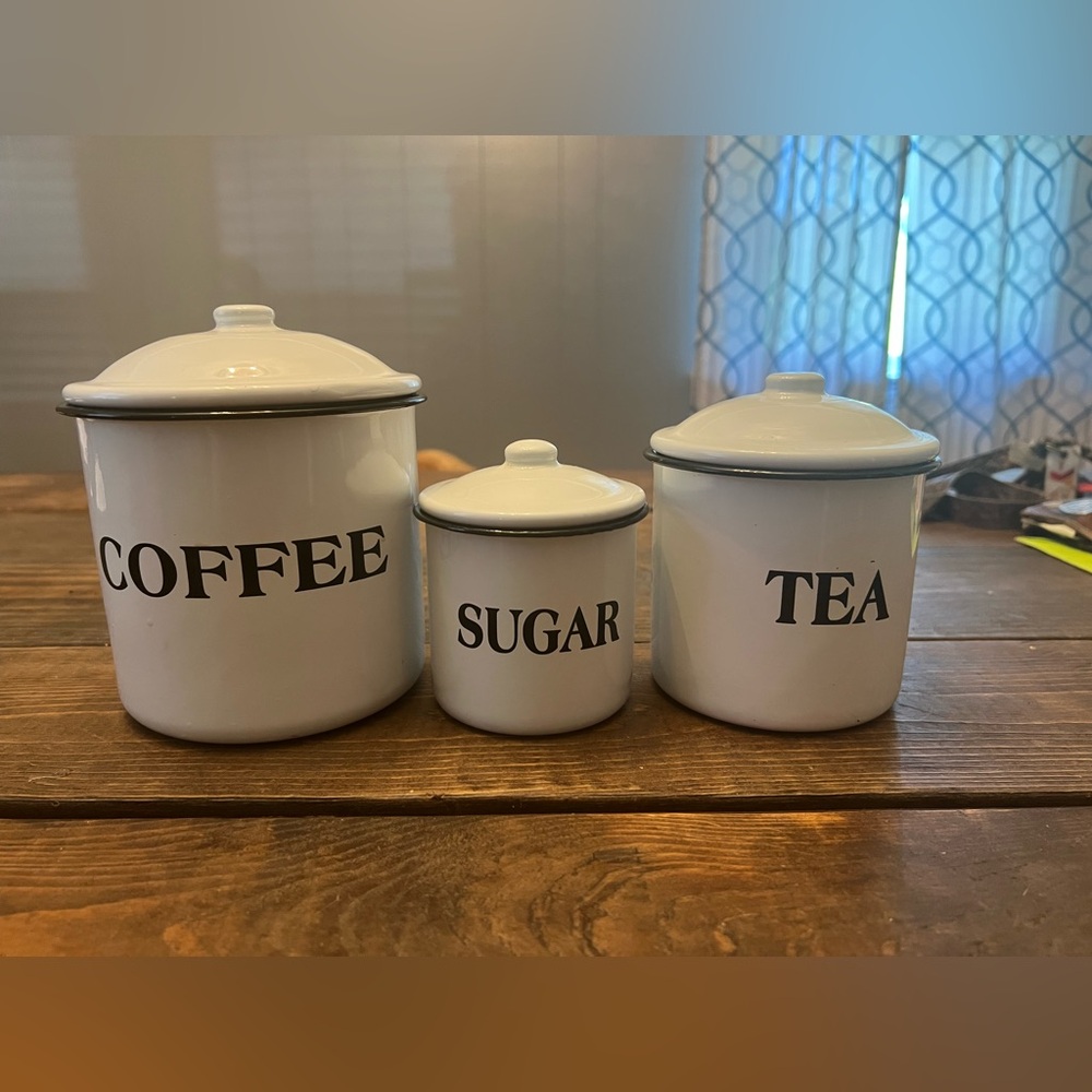 3 piece White Enamel Kitchen Canister Set